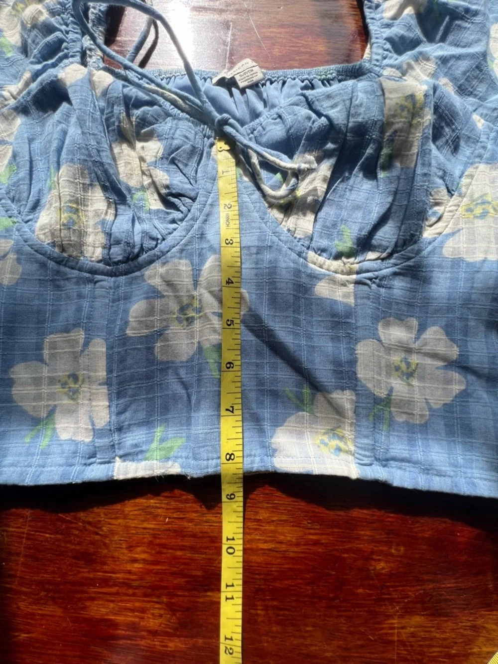 American Eagle Floral Cotton Corset Long Sleeve Crop Top Size S Blue Spring